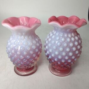 Vintage Fenton cranberry hobnail ruffle edge bud‎ vase